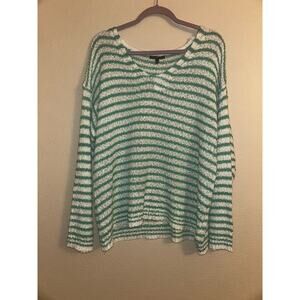 Staccato  Nautical Preppy Academia Green & White  Striped  Lite Summer  Sweater